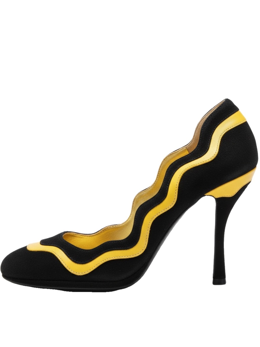 🛍️ Prada Authentic 2008 Black and Gold Scalloped Wavy Heel